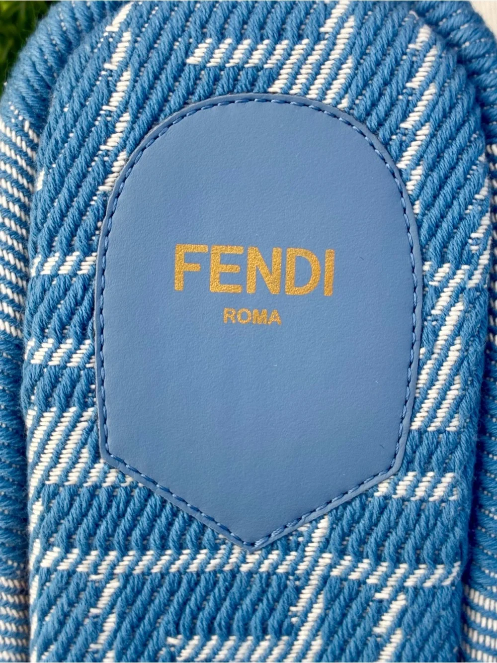 FENDI SUNSHINE STRIPED DENIM PLATFORM SLIDE SANDALS EMBROIDERED LOGO SZ 38.5 NEW